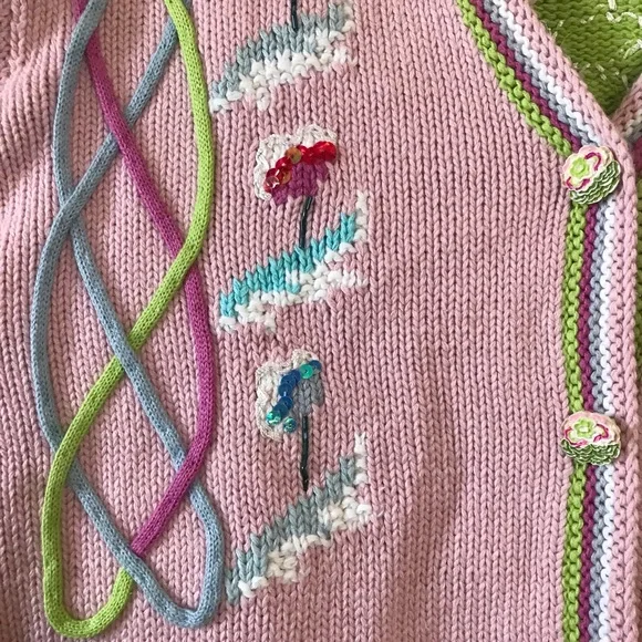 Handknits by Storybook Knits Sequin Peonies Embroidered Cardigan Cottagecore 1X - Picture 10 of 16